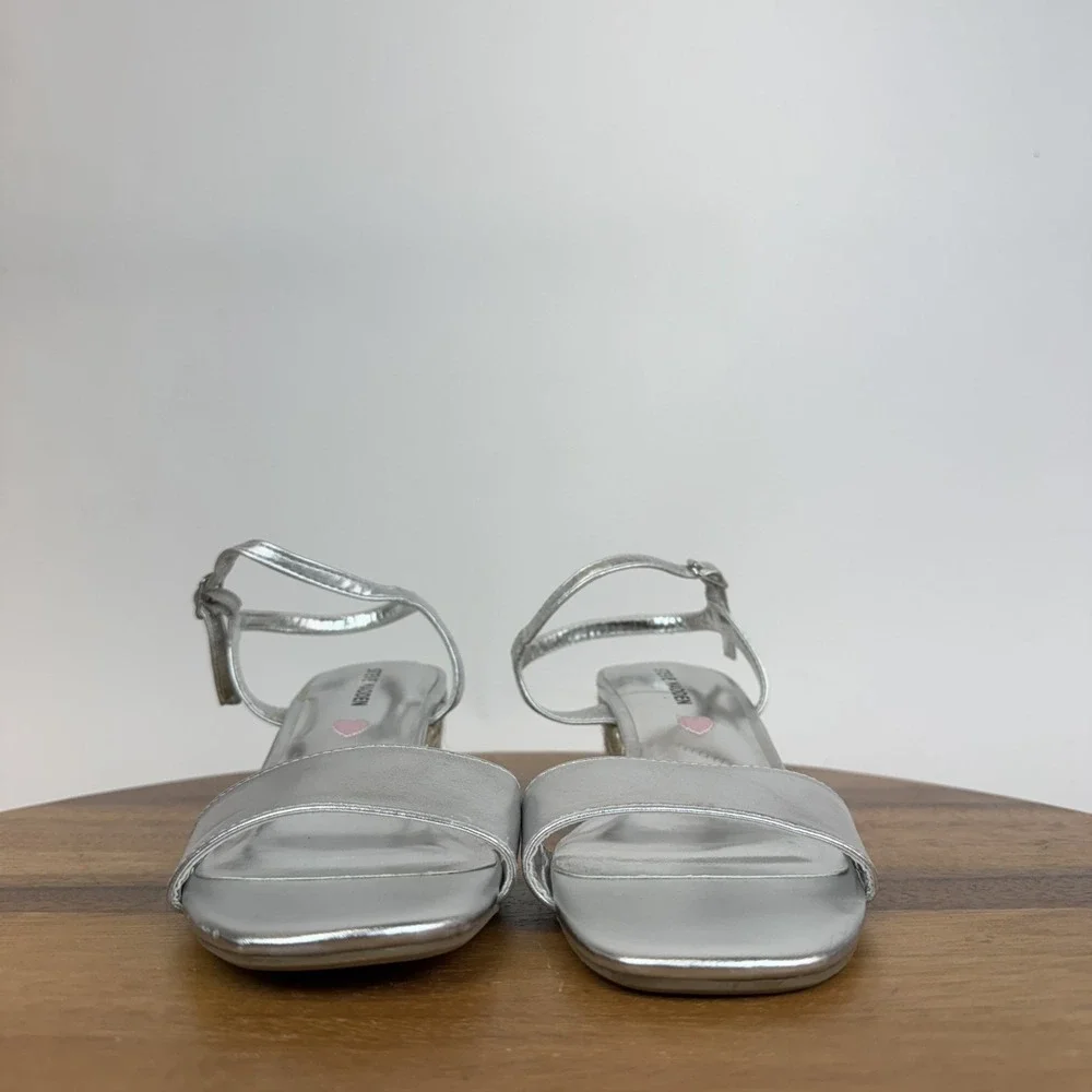 New Big Kids Steve Madden JLastly‎ Silver Espadrille Wedge Sandals Size 5 Y NWOB
